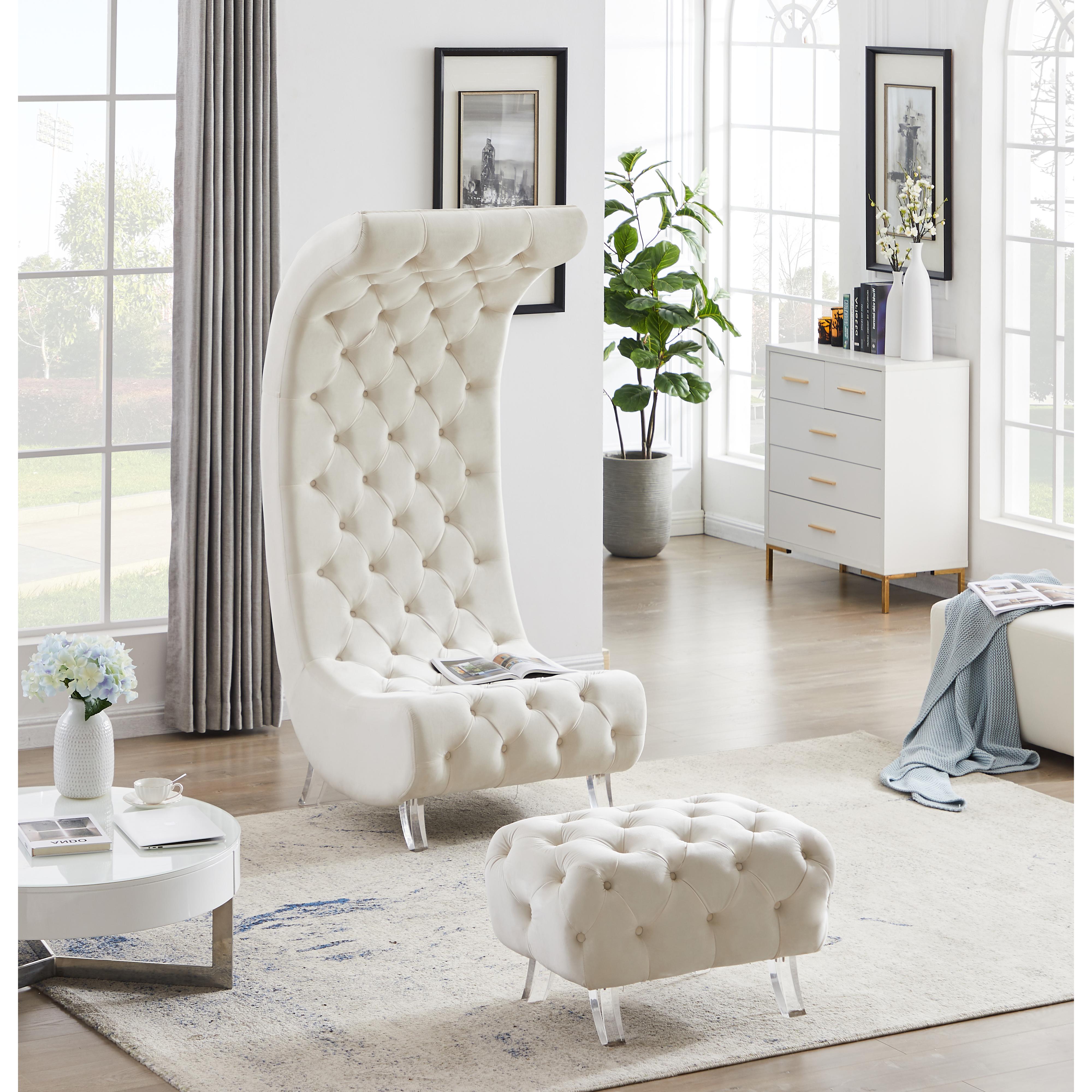 Meridian Crescent Cream Velvet Ottoman
