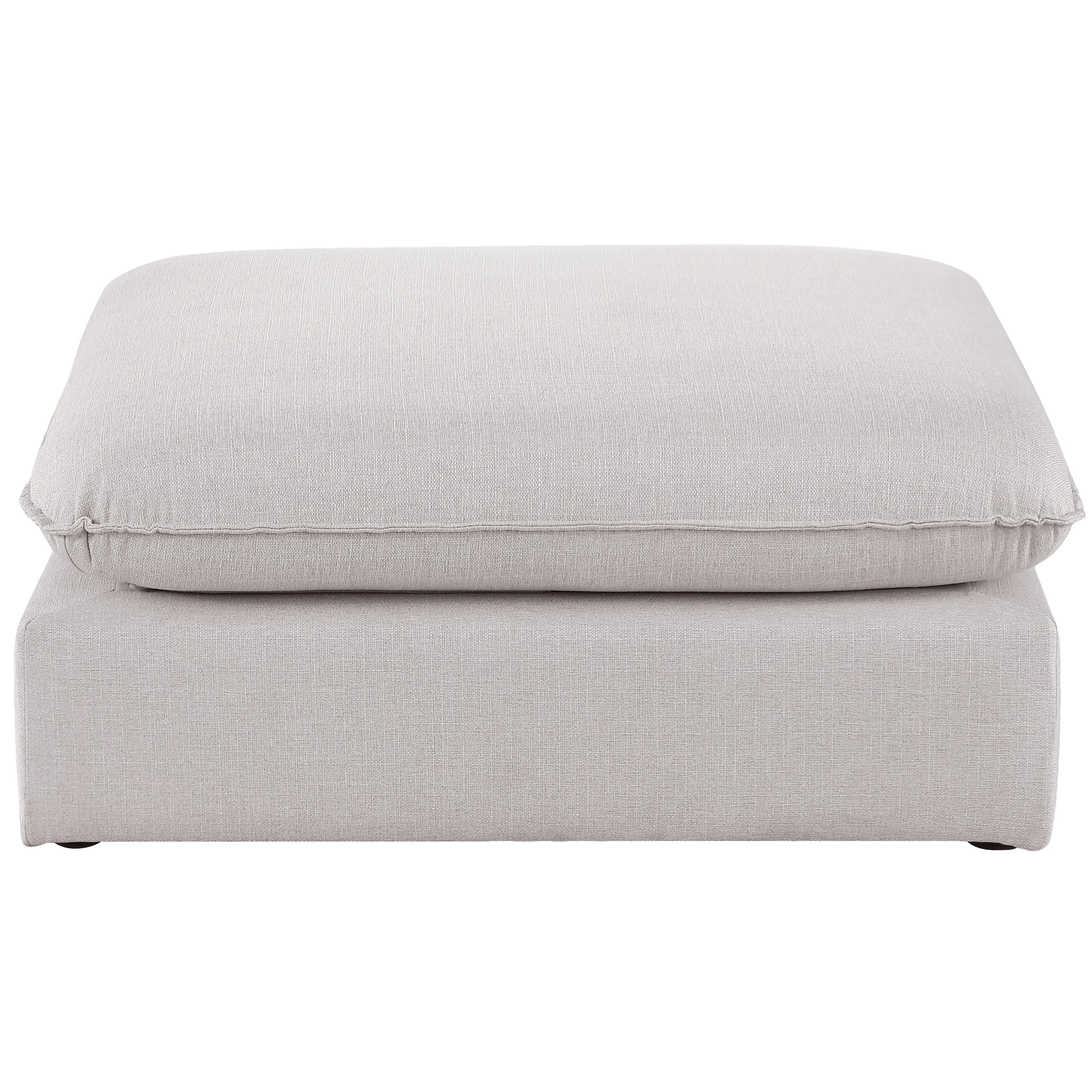 Meridian Mackenzie Beige Durable Linen Textured Ottoman