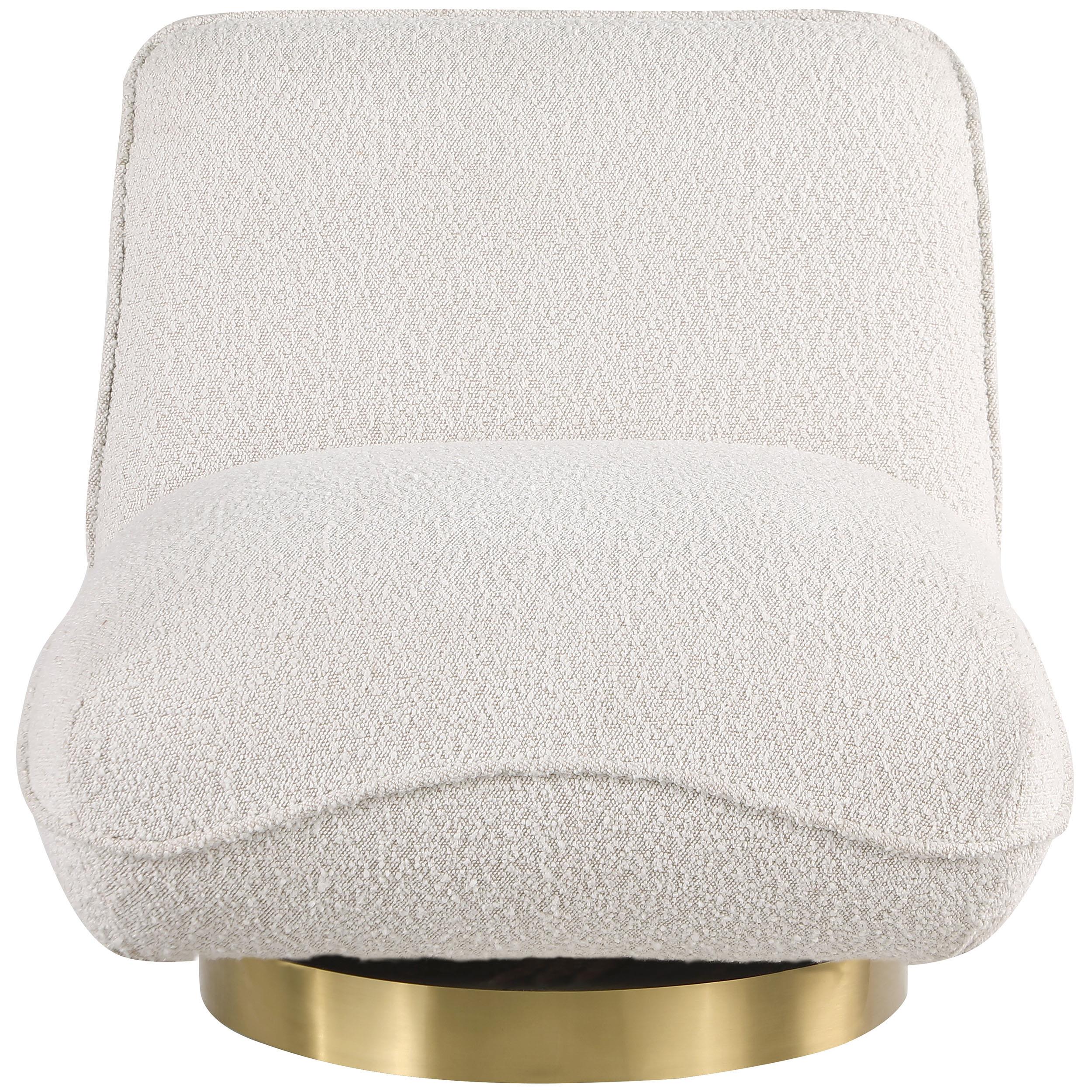 Meridian Geneva Cream Boucle Fabric Swivel Accent Chair