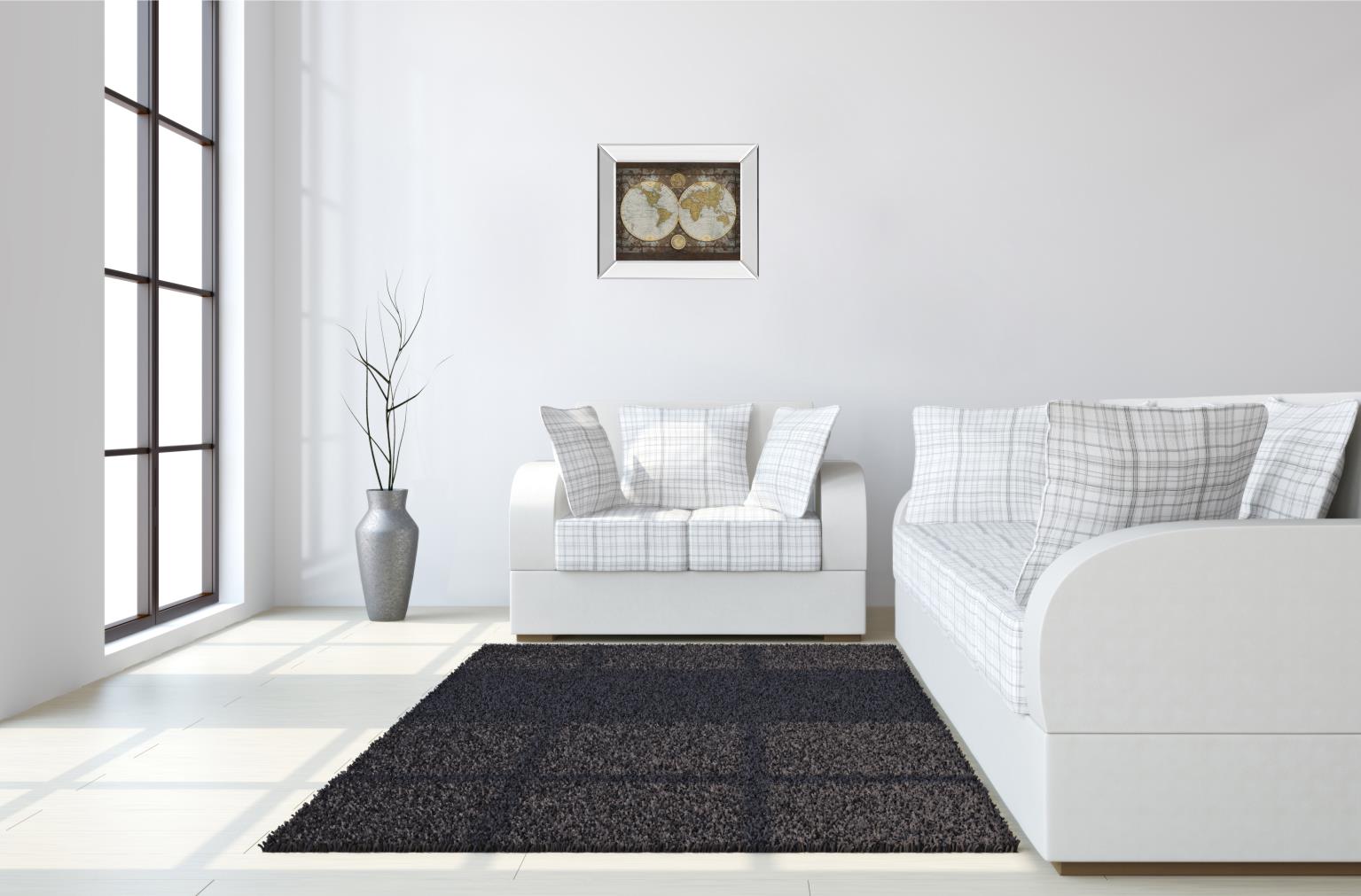 Mirrored Frame World Map By Elizabeth Medley 22X26 Mirror Frame Print